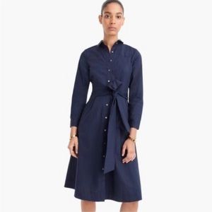 J Crew Navy Poplin Belted Shirt Dress with Pockets